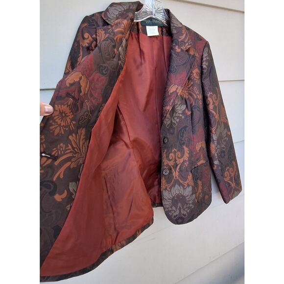 Vtg harve benard Women Tapestry Floral Blazer Jacket Brown Bronze Floral Size 10 - Picture 3 of 8